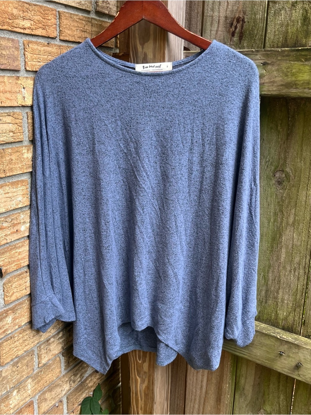 Three Bird Nest Heathered Blue Scoop Neck Knit Top